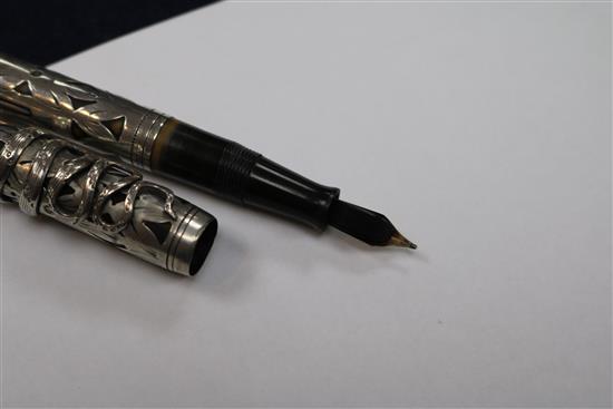 A Watermans sterling silver overlaid fountain pen 13.5cm.